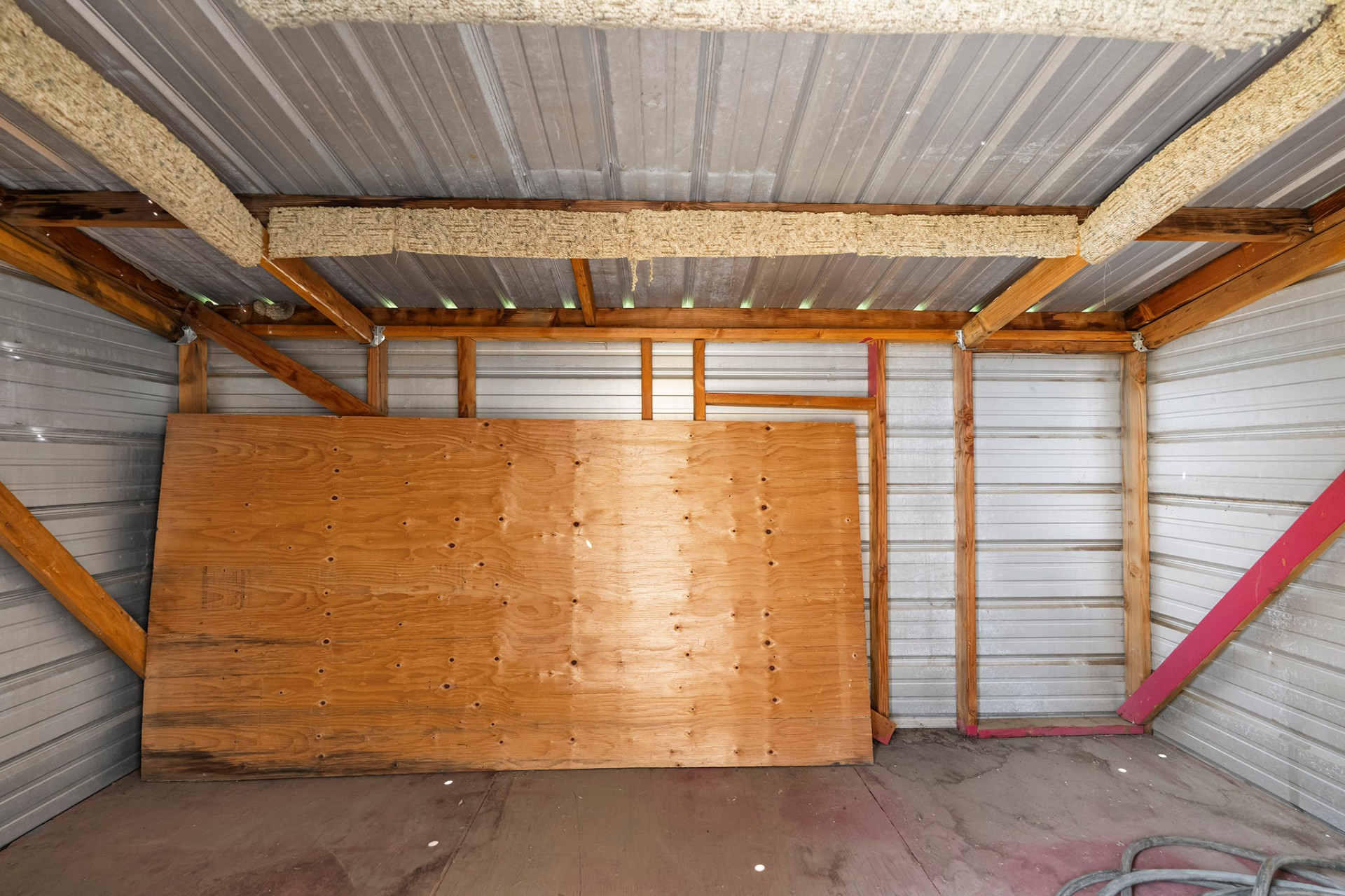 Interior of metal storage shed