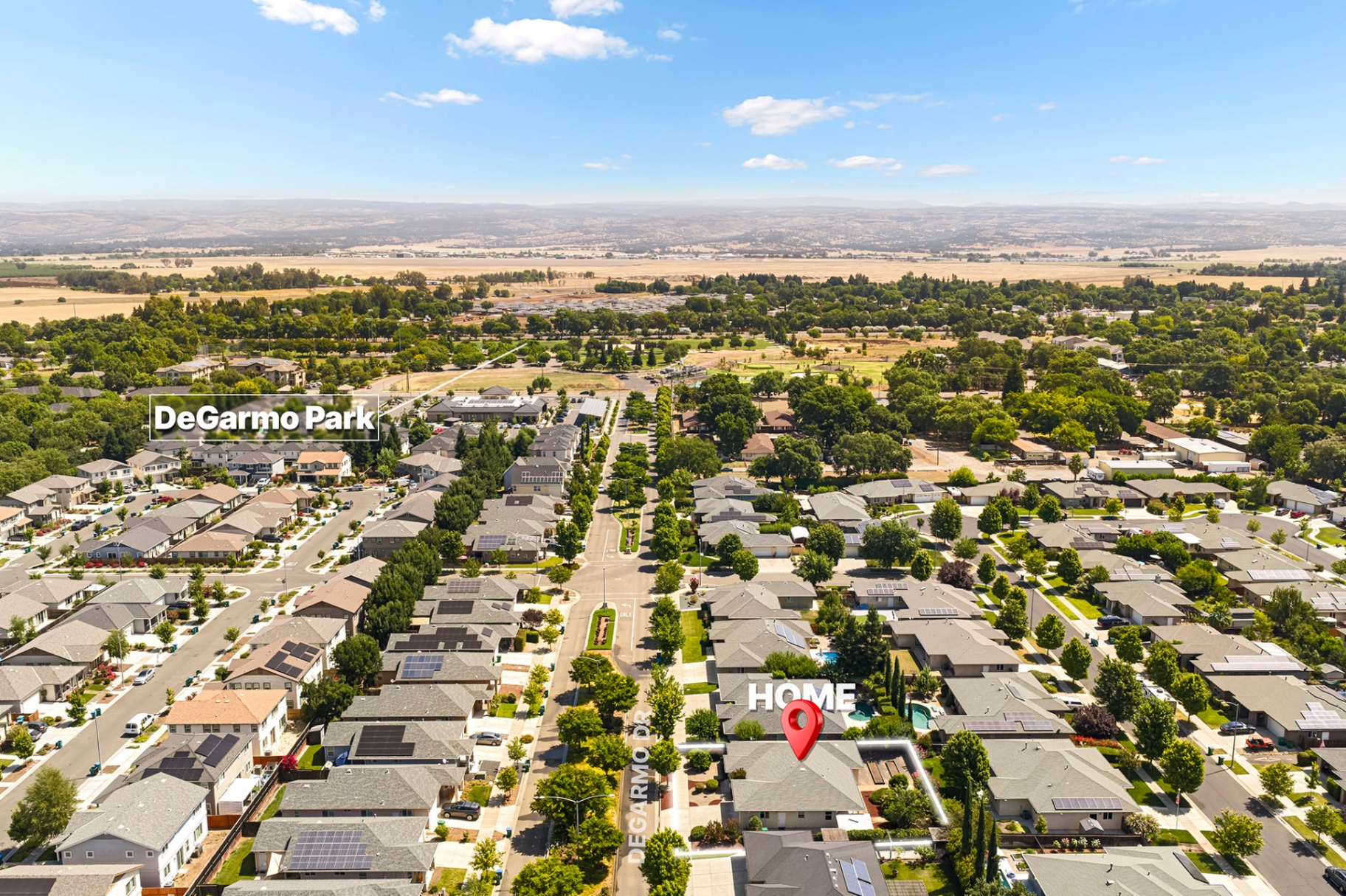 Aerial view toward DeGarmo Park