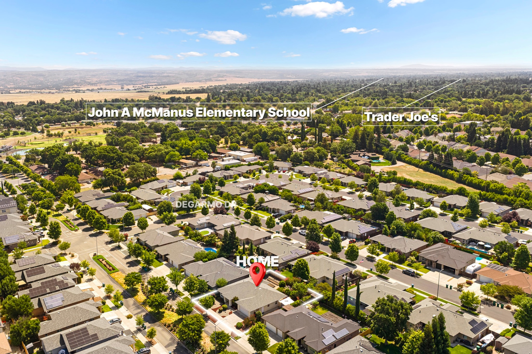 Aerial toward John A. McManus Elementary & Trader Joe's