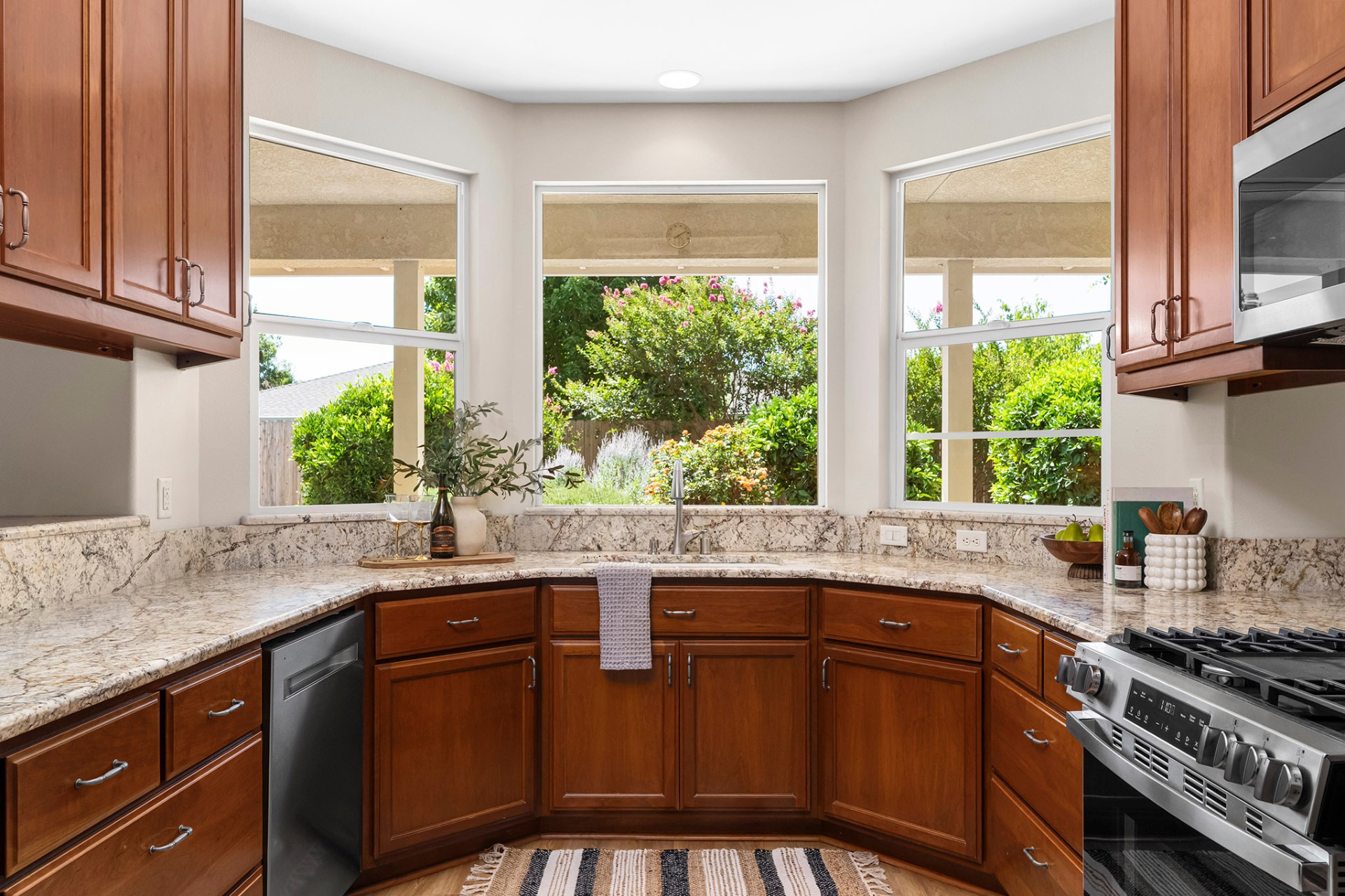 Kitchen with bay window over sink