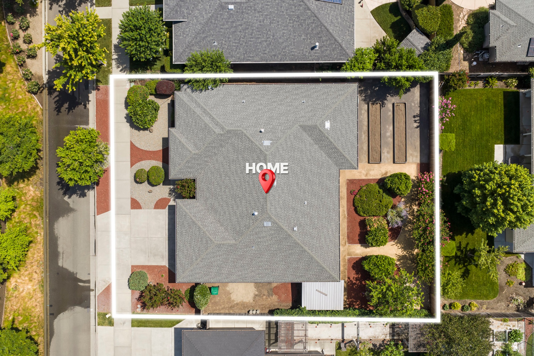 Overhead view of the home and lot lines