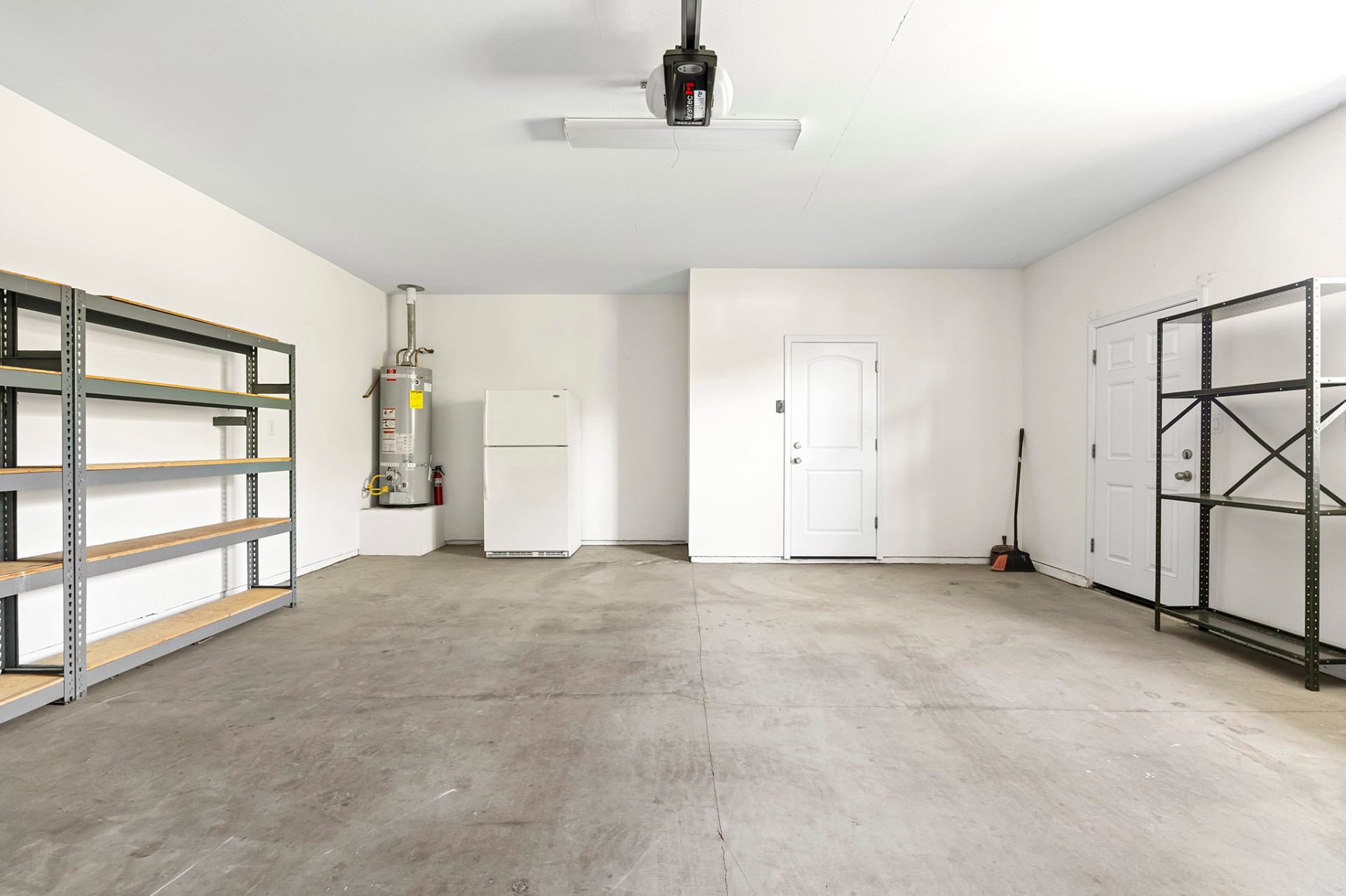 Garage interior with storage shelves