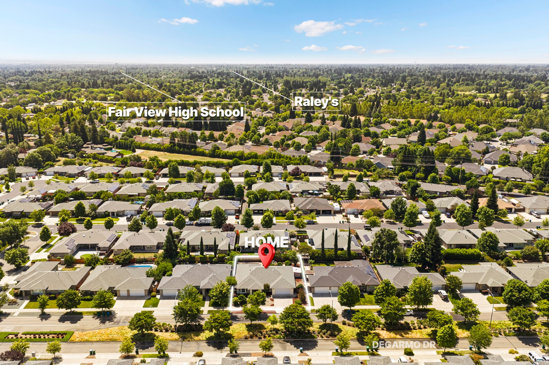 Aerial showing proximity to Fair View High School & Raley's