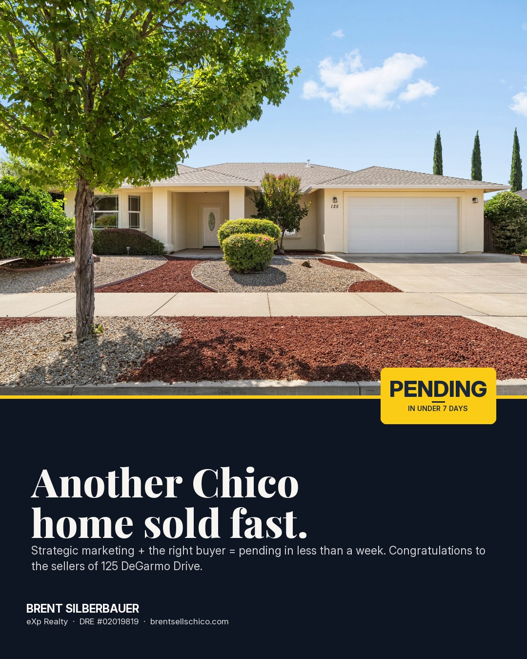 125 DeGarmo Drive Chico CA front exterior — pending in under 7 days